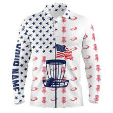 Load image into Gallery viewer, Red, white and blue American flag Mens disc golf polo shirts custom patriotic disc golf shirt NQS6766