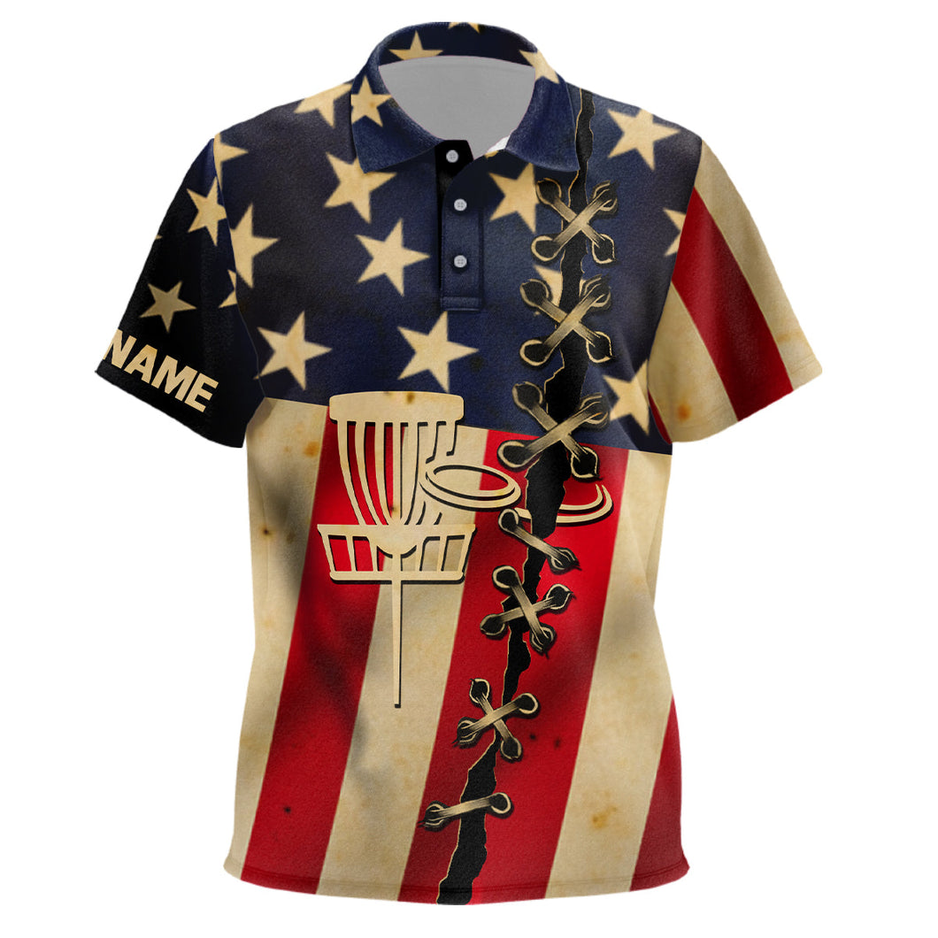 Vintage American flag Kid disc golf polo shirts custom patriotic frisbee golf shirt NQS6767