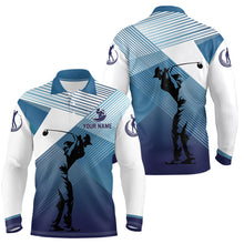 Load image into Gallery viewer, Mens golf polo shirts custom abstract blue background team golf shirts, golf tops for men NQS7075