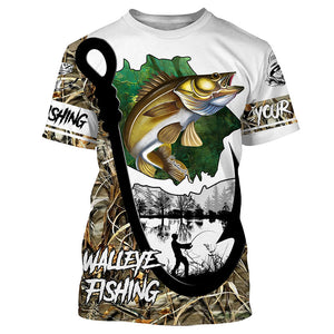 Walleye fishing shirts custom camouflage Fish hook sun protection shirt, Fishing gifts for Men FSD3469
