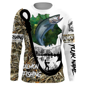 Chinook Salmon fishing shirts custom camouflage Fish hook sun protection shirt, Fishing gifts for Men FSD3471