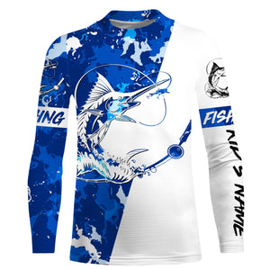 Sailfish Fishing blue sea camouflage custom Name UV Protection Shirts, Sailfish Fishing Jerseys FSD3303