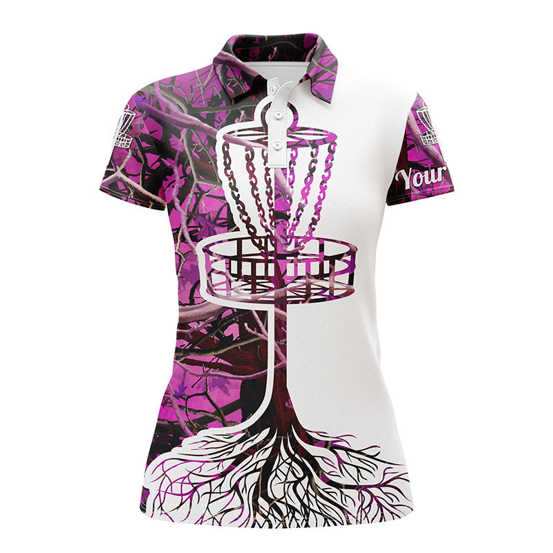 Disc Golf Women Polo Shirt Pink Camo Custom name All over print shirt, Personalized Disc Golf Gifts FSD3482