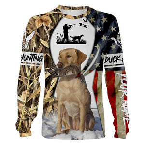 Duck Hunting Dog Yellow Labs Waterfowl Camo American Flag Custom All Over Printed Shirts FSD3487