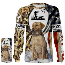 Load image into Gallery viewer, Duck Hunting Dog Yellow Labs Waterfowl Camo American Flag Custom All Over Printed Shirts FSD3487