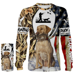 Duck Hunting Dog Yellow Labs Waterfowl Camo American Flag Custom All Over Printed Shirts FSD3487