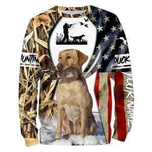 Duck Hunting Dog Yellow Labs Waterfowl Camo American Flag Custom All Over Printed Shirts FSD3487