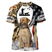 Load image into Gallery viewer, Duck Hunting Dog Yellow Labs Waterfowl Camo American Flag Custom All Over Printed Shirts FSD3487