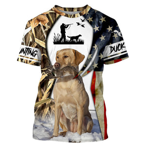 Duck Hunting Dog Yellow Labs Waterfowl Camo American Flag Custom All Over Printed Shirts FSD3487