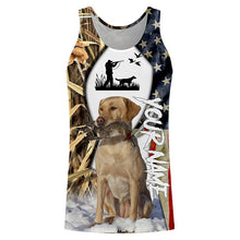 Load image into Gallery viewer, Duck Hunting Dog Yellow Labs Waterfowl Camo American Flag Custom All Over Printed Shirts FSD3487