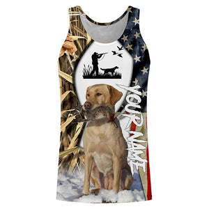 Duck Hunting Dog Yellow Labs Waterfowl Camo American Flag Custom All Over Printed Shirts FSD3487