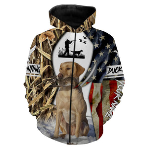 Duck Hunting Dog Yellow Labs Waterfowl Camo American Flag Custom All Over Printed Shirts FSD3487