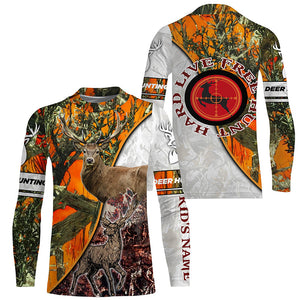 Deer Hunting "Live Free Hunt Hard" Orange camo 3D All Over print shirts - Personalized Hunting gifts FSD3498