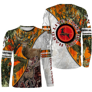 Deer Hunting "Live Free Hunt Hard" Orange camo 3D All Over print shirts - Personalized Hunting gifts FSD3498