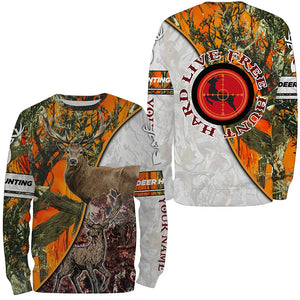 Deer Hunting "Live Free Hunt Hard" Orange camo 3D All Over print shirts - Personalized Hunting gifts FSD3498