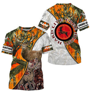 Deer Hunting "Live Free Hunt Hard" Orange camo 3D All Over print shirts - Personalized Hunting gifts FSD3498