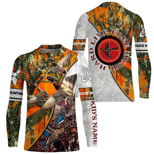 Duck Hunting "Live Free Hunt Hard" Orange camo 3D All Over print shirts - Personalized Hunting gifts FSD3499