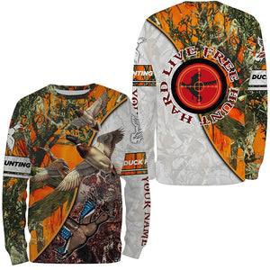 Duck Hunting "Live Free Hunt Hard" Orange camo 3D All Over print shirts - Personalized Hunting gifts FSD3499