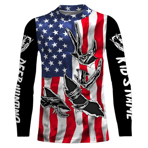 American Flag Deer Hunting Antler 3D Patriotic Custom Name All Over Printed Shirts - Personalized Deer Hunting, Shed Hunting Gift FSD2593