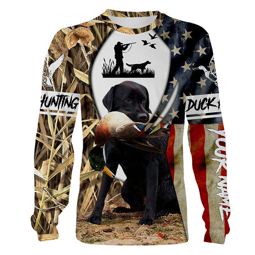Duck Hunting Dog Black Labs Waterfowl Camo American Flag Custom All Over Printed Shirts FSD3413