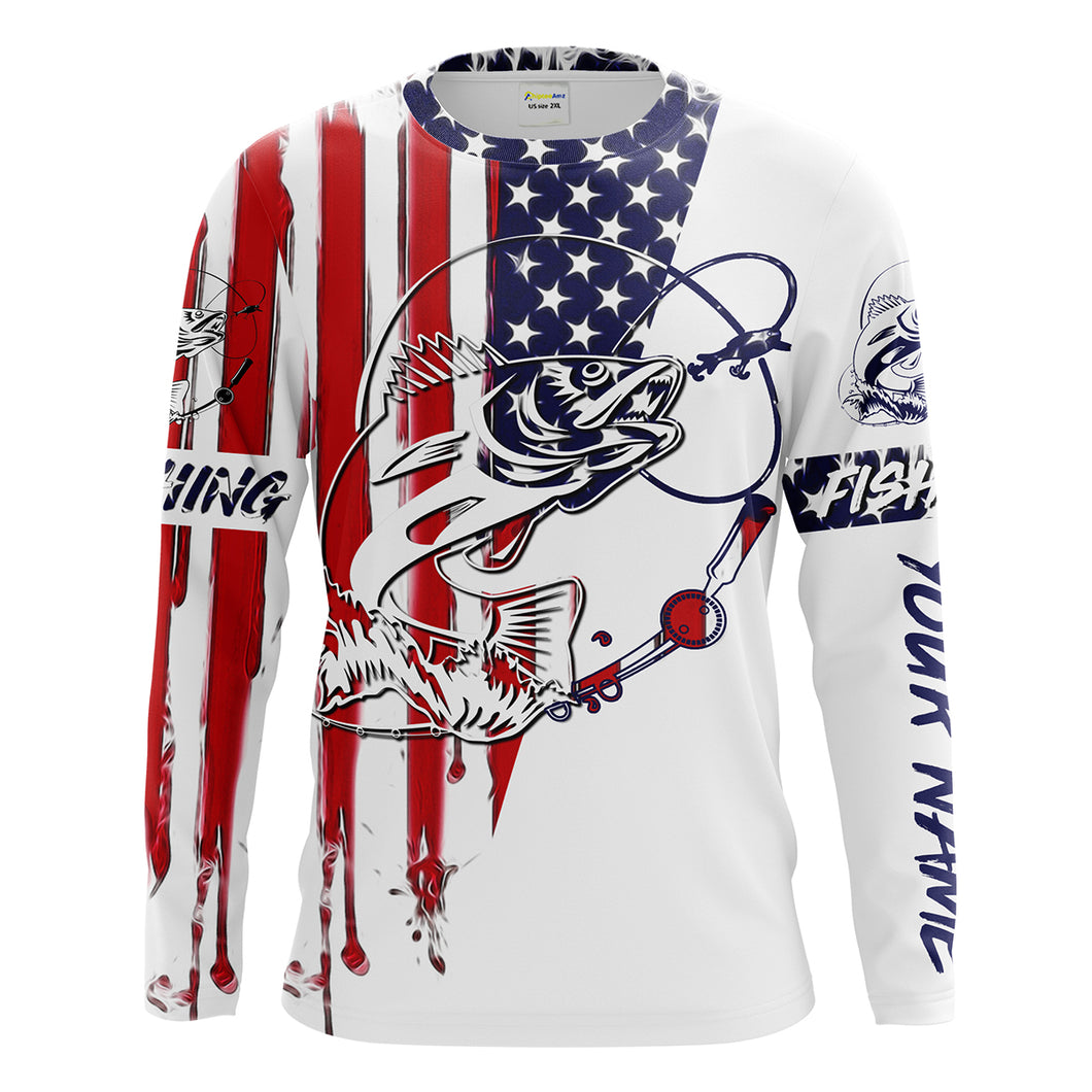Fishing Shirt American Flag Walleye fishing Apparel for Adult and Kid, Personalized Patriotic fishing gifts FSD2317