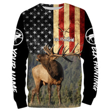 Load image into Gallery viewer, Elk hunting American flag Custom name All over print shirt, T-shirt, Hoodie, Long sleeve Hunting gift FSD3165