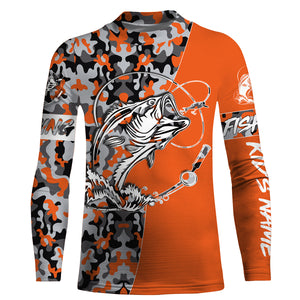 Bass Tattoo camo Orange Bass Fishing Custom Name UV Protection Shirts, Bass Fishing Jerseys - FSD3255