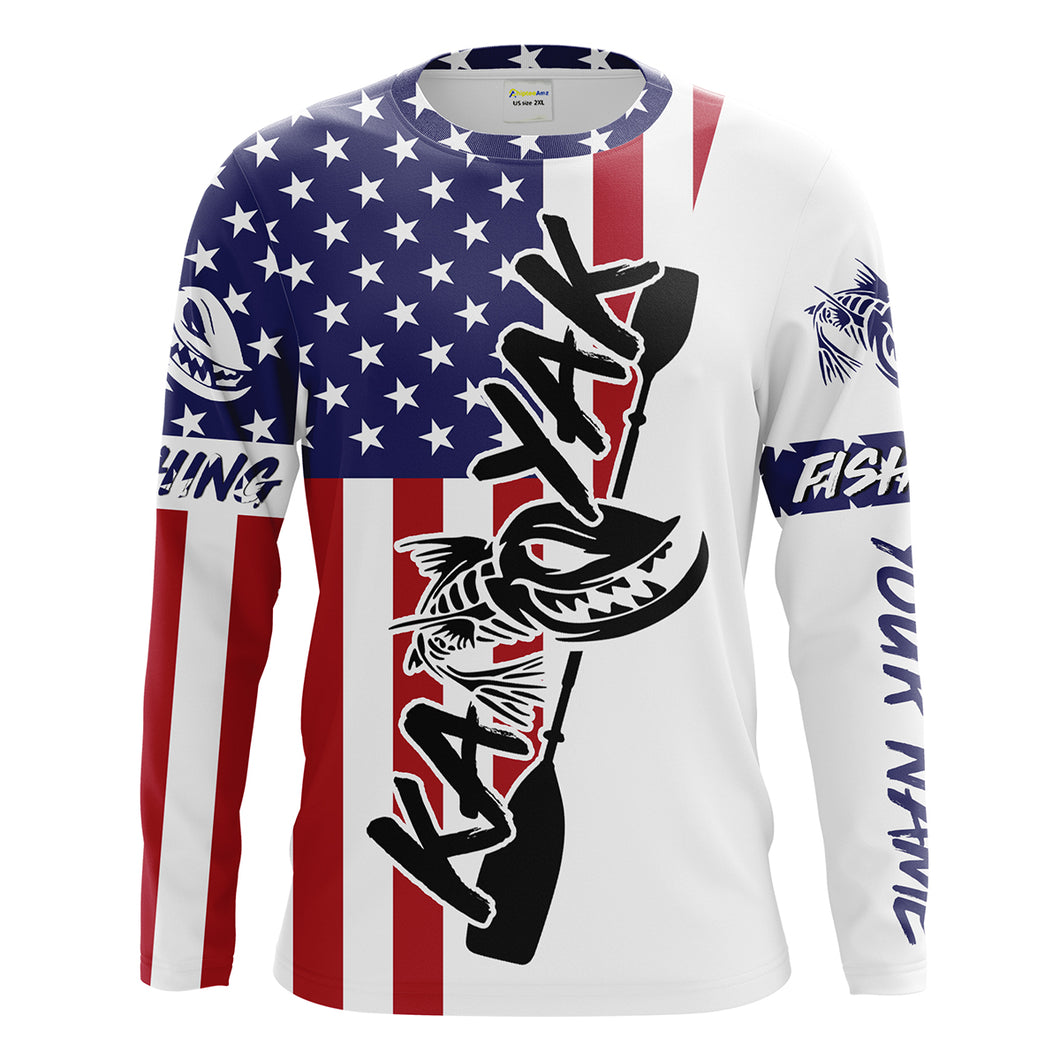 Kayak Fishing American Flag Sun/UV Protection Shirts UPF30+ - Personalized Kayak Fishing Clothing  FSD2335