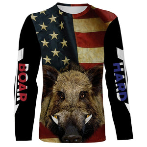 American Flag Wild Boar Hunting Hog Hunter Hunt Hard Full Printing Shirts, Personalized Hog hunting Gifts FSD2725