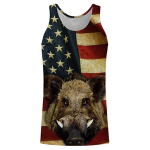 American Flag Wild Boar Hunting Hog Hunter Hunt Hard Full Printing Shirts, Personalized Hog hunting Gifts FSD2725