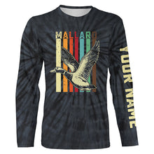 Load image into Gallery viewer, Mallard Duck Hunting Retro tie dye Custom Name T-shirt, Long sleeve, Hoodie for Duck Hunters FSD3938