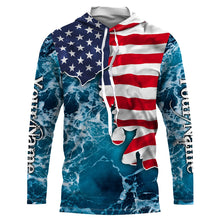 Load image into Gallery viewer, American Flag Sea Waves Fishing Custom Name Performance Shirts UV Protection Quick Dry UPF 30+ FSD2618