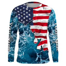 Load image into Gallery viewer, American Flag Sea Waves Fishing Custom Name Performance Shirts UV Protection Quick Dry UPF 30+ FSD2618