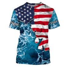 Load image into Gallery viewer, American Flag Sea Waves Fishing Custom Name Performance Shirts UV Protection Quick Dry UPF 30+ FSD2618