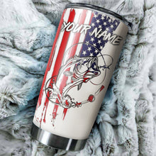 Load image into Gallery viewer, 1pc American Flag Largemouth Bass fishing Custom Name stainless steel Fishing Tumbler Cup, Personalized gifts FSD3230