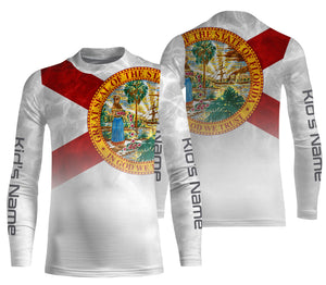 Florida State Flag Performance Shirts, Custom Name Florida Fishing UV Protection Long Sleeve, Fishing Gifts FSD2675