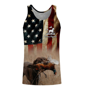 Pheasant Hunting with Chocolate Labrador American flag All over printed Shirts, Lab hunting shirt FSD3560