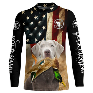 Personalized Silver Labrador Retriever Duck Hunting Dogs American flag Shirts, Hunting gifts FSD3867