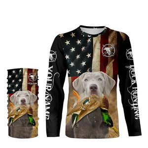 Personalized Silver Labrador Retriever Duck Hunting Dogs American flag Shirts, Hunting gifts FSD3867