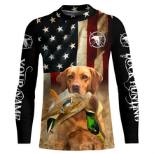 Load image into Gallery viewer, Personalized Fox red Labrador Retriever Duck Hunting Dogs American flag Shirts, Hunting gifts FSD3868