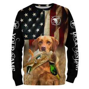 Personalized Fox red Labrador Retriever Duck Hunting Dogs American flag Shirts, Hunting gifts FSD3868