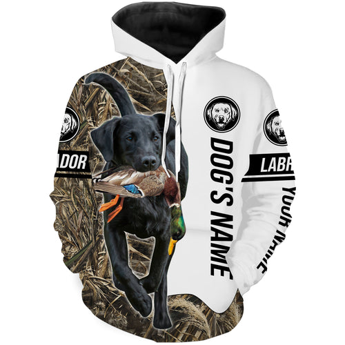 Duck Hunting with Labrador Retriever Dog Custom Name Camo Full Printing Shirts, Black Lab Hunting Partner FSD2654