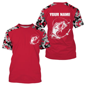 Custom Name Bass Fishing Camouflage Red Performance Fishing Shirt, Bass Fishing Jerseys FSD2867