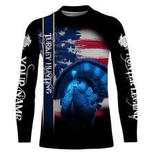 Load image into Gallery viewer, Turkey Hunting American flag Custom Name 3D All over print Shirts, USA 4th of July hunting gifts FSD3718