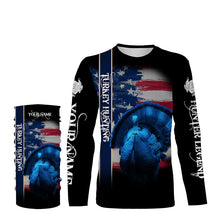 Load image into Gallery viewer, Turkey Hunting American flag Custom Name 3D All over print Shirts, USA 4th of July hunting gifts FSD3718