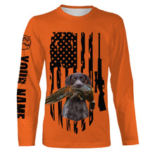 Load image into Gallery viewer, American Hunting flag Pheasant hunting with dog German Shorthaired Pointer Orange Custom Name Shirts FSD4043