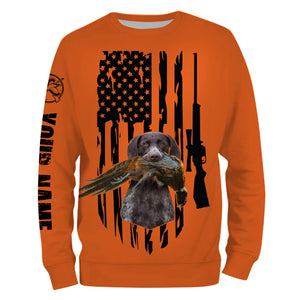 American Hunting flag Pheasant hunting with dog German Shorthaired Pointer Orange Custom Name Shirts FSD4043