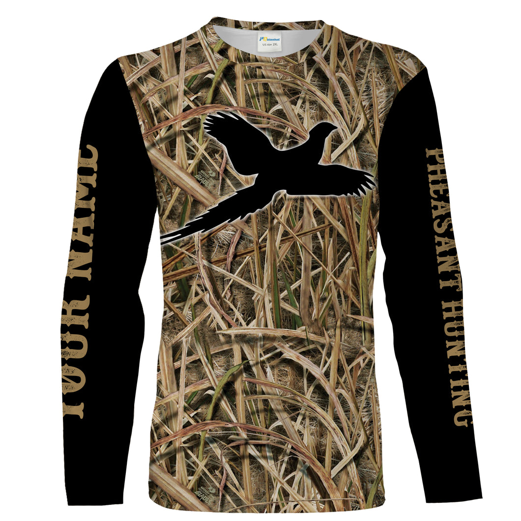 Pheasant hunting camo custom name 3D all over printed Hoodie, Long sleeve shirts Personalized hunting gift FSD2357