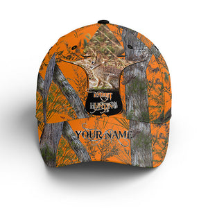 Rabbit hunting Orange camo Custom Name hunting hat, Adjustable Unisex Hunting Baseball hat FSD3488