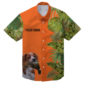 Custom Name Tropical Leaves Hawaiian Shirts With Many Hunting Dog Breeds to Choose, Personalized Gifts FSD4182